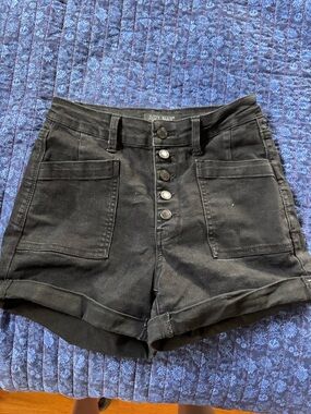 Judy Blue Black High-Waist Button Front Utility Shorts